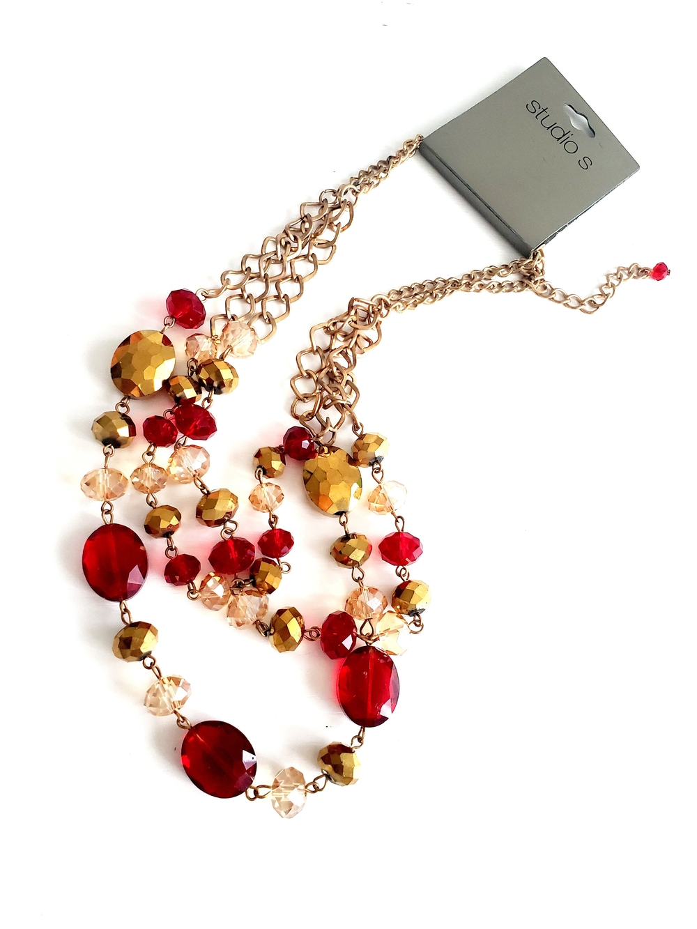 Studio S Gold-Tone Necklace with Red and Champagne Beads